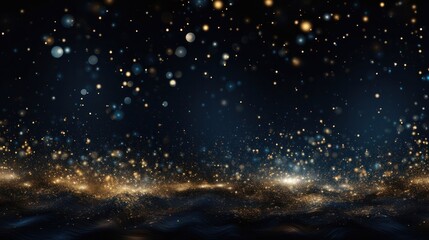 A captivating abstract image featuring a cascade of blue and gold glitter lights