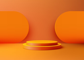 Vibrant 3D Orange Podium Scene with Circular Elements and Warm Background, Perfect for Modern Product Display, Mockup, and Showcase