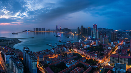 Seaside City Nightscape Under the Sunset