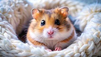 A cute Campbell's hamster cozies up in soft bedding, showcasing bright, curious eyes and fluffy fur, radiating warmth