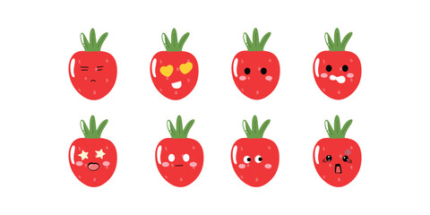 strawberry emoticon cartoon isolated on white background. 