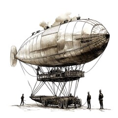 Naklejka premium Vintage Steampunk Airship Being Prepared for Takeoff.