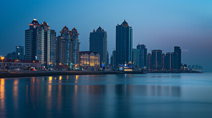 Obraz premium Evening City Skyline at Dusk