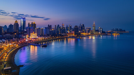Naklejka premium Evening City Skyline at Dusk