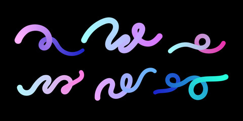Liquid gradient lines set. Dynamic neon ribbons, geometric smooth shapes, flowing editable elements. Abstract background. Vector illustration. Palette pattern.