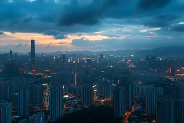 Fototapeta premium Evening City Skyline at Dusk