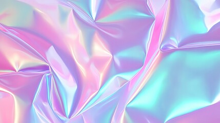 Abstract Holographic Gradient Background with Iridescent Waves in Pastel Tones