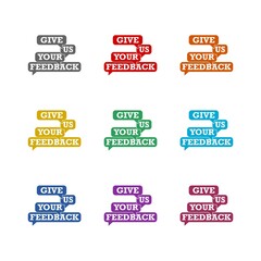 Give us your feedback speech bubbles icon isolated on white background. Set icons colorful