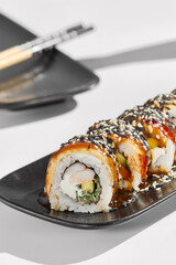 Beautifully Plated Eel Roll with Avocado and Kani Sauce - Makizushi Modern Minimalist Style Food Photography