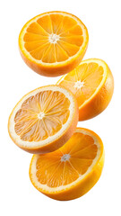 Fototapeta premium floated slices of orange falling isolate on transparency background PNG