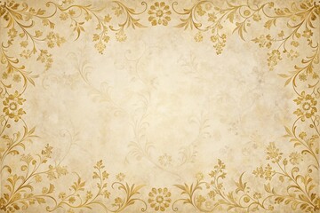 Elegant vintage paper in cream tones with gold leaf edge and delicate floral pattern