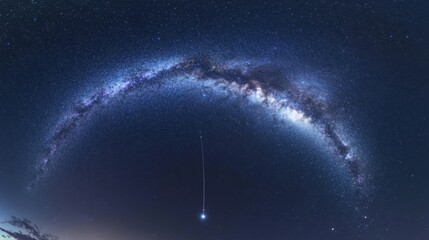 A majestic view of the milky way galaxy with a shooting star streaking across the night sky.