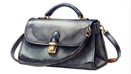 Fototapeta premium Elegant watercolor painted black handbag Asymmetrical