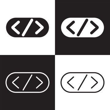 Code icon.  isolated on white and black  background. Vector illustration. EPS 10
