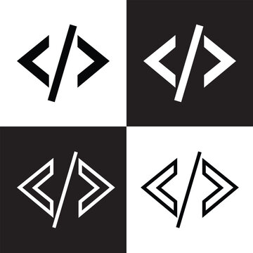 Code icon.  isolated on white and black  background. Vector illustration. EPS 10
