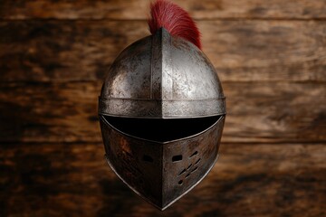 Obraz premium Ornate medieval knight's helmet with red plume