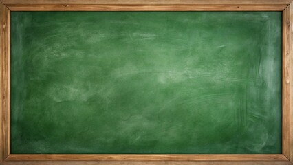 Empty chalkboard background with green color and rubbed out chalk creating depth of field effect