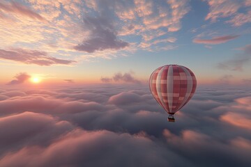 Fototapeta premium Hot Air Balloon Floating Above Clouds at Sunrise
