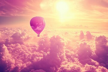 Fototapeta premium Hot Air Balloon Floating Above Clouds at Sunrise