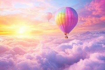 Obraz premium Hot Air Balloon Floating Above Clouds at Sunrise