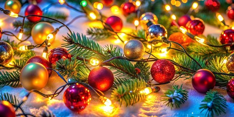 Fototapeta premium A soft, blurred backdrop of twinkling Christmas lights, perfect for enhancing festive decorations and creating a warm,
