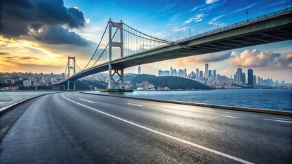 Fototapeta premium Empty roads in Istanbul with Bosphorus bridges at eye level during the coronavirus pandemic