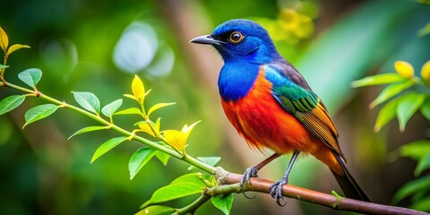 Obraz premium A stunning Hudhud bird rests gracefully on a branch, enveloped by vibrant green leaves, showcasing its beauty within