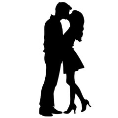 Passionate Couple Kissing Silhouette – Vector Art for Romance and Love