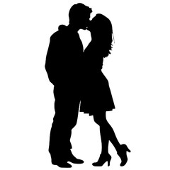 Romantic Kiss Silhouette of Couple – Vector for Wedding and Engagement Art