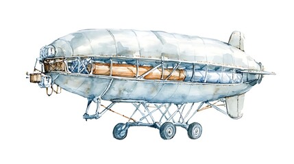 Watercolor Illustration of a Vintage Dirigible Airship.
