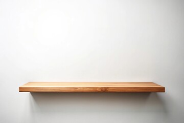 Empty wooden shelf wall isolated on white background for presentation or display