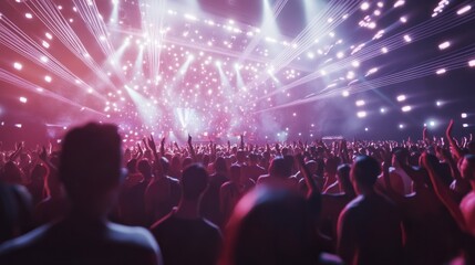Obraz premium crowd partying stage lights live concert summer music festival