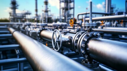Close-up large industrial plant multiple pipes valves are Gas control equipment