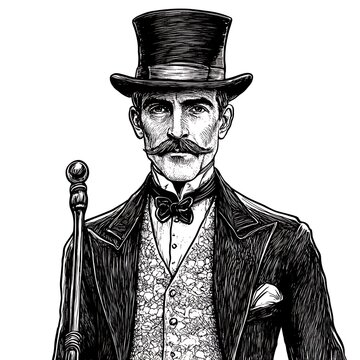 recommend clip art: Elegant Gentleman in a Top Hat and Bow Tie, Hand Drawn Illustration.