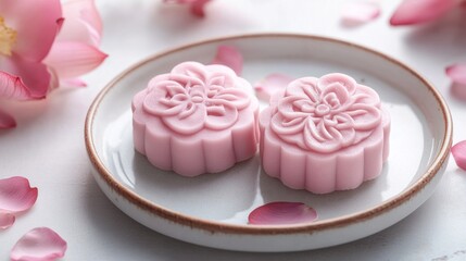Pink Flower-Shaped Delights on a White Plate