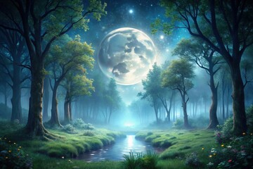 Fototapeta premium Enchanting moonlight scenes in mystical woodland