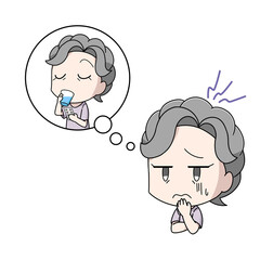 薬の副作用を疑う高齢女性のイラスト