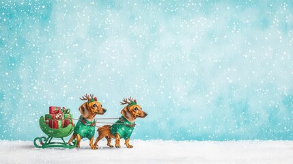 Fototapeta premium Two dachshunds dressed as reindeer