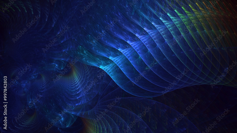 Poster 3d rendering abstract multicolored fractal light background with bright center. its not ai generatd 