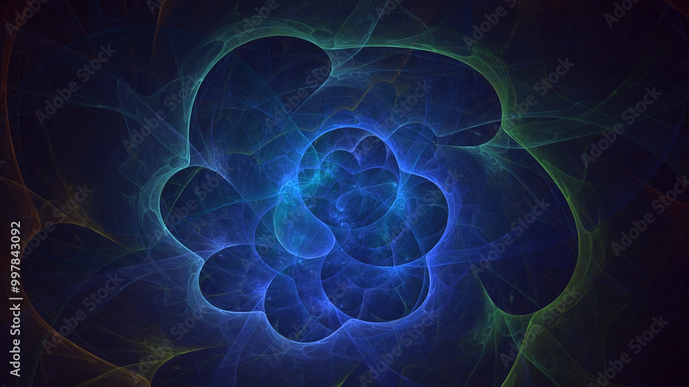 Poster 3d rendering abstract multicolored fractal light background with bright center. its not ai generatd 
