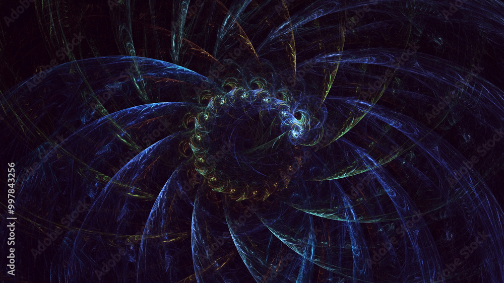 Poster 3d rendering abstract multicolored fractal light background with bright center. its not ai generatd 