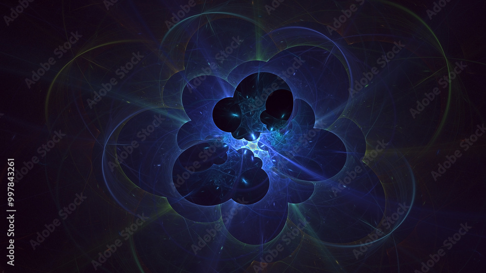 Poster 3d rendering abstract multicolored fractal light background with bright center. its not ai generatd 