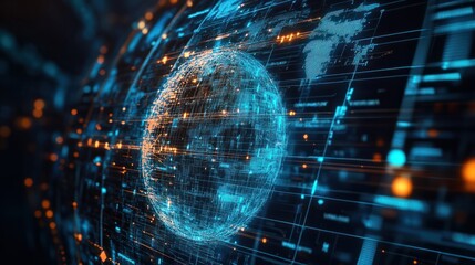 The concept of digital global connectivity in modern technology and network design for international communication in a futuristic cyberspace world