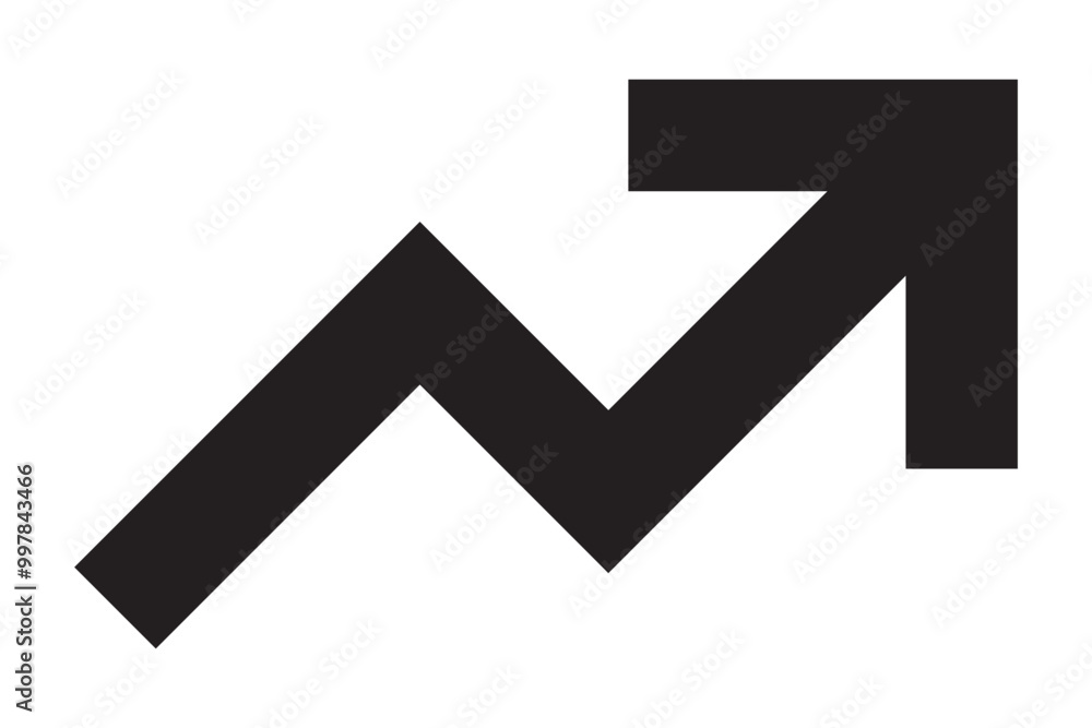 Poster long arrow growing pointing up on chart graph bars icon, success graph trending upwards flat design 