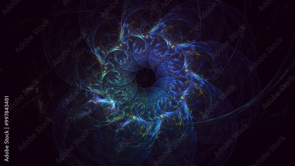 Poster 3d rendering abstract multicolored fractal light background with bright center. its not ai generatd 