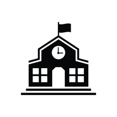 School building black and white flat vector icon design. School building symbol design and glyph