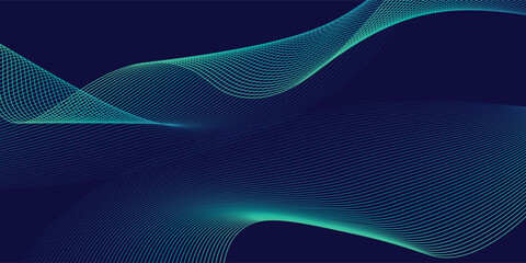 Abstract glowing wave lines on dark blue background. Dynamic wave pattern. Modern flowing wavy lines. Futuristic technology