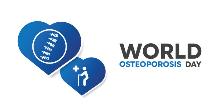 World Osteoporosis Day. Spinal, people, plus icon and heart. Great for cards, banners, posters, social media and more. White background.