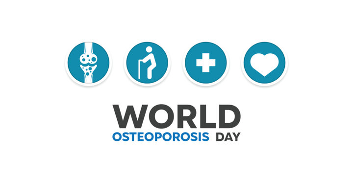 World Osteoporosis Day. Bone, people, plus icon and heart. Great for cards, banners, posters, social media and more. White background. - Powered by Adobe