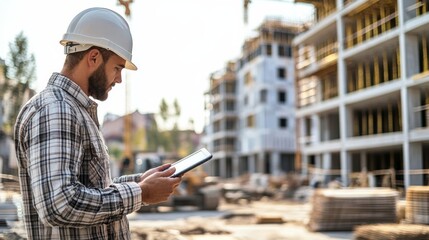 This image we can see construction worker wearing a manager using